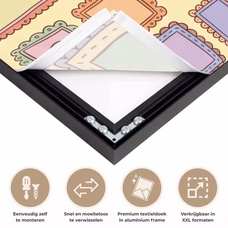 Lijst - Patroon - Hart - Speels - Kleurrijk Textielframe zwart klein -USP_closeupNL