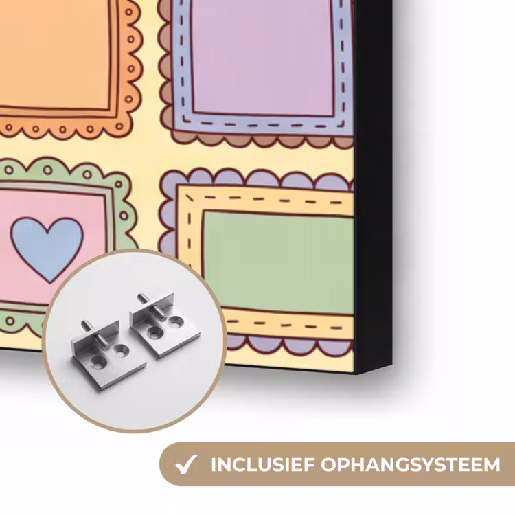 Lijst - Patroon - Hart - Speels - Kleurrijk Textielframe zwart klein -USP_ophangsysteemNL