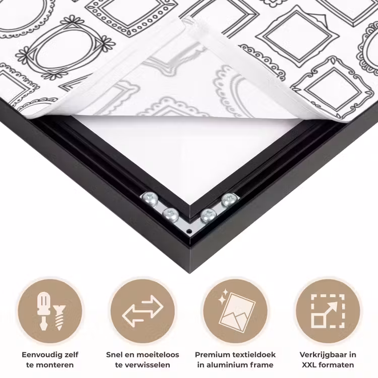 Lijsten - Patroon - Decoratie - Schets - Zwart-wit Textielframe zwart klein -USP_closeupNL