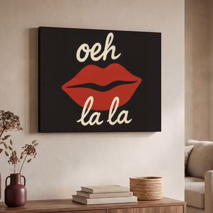 Lip - Rood - Quote Textielframe zwart klein -sfeer3