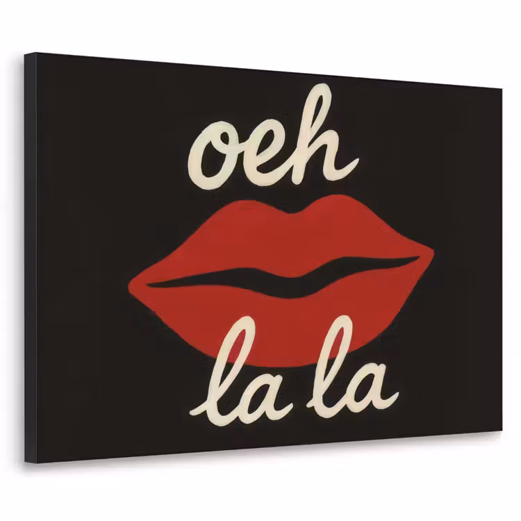 Lip - Rood - Quote Textielframe zwart klein -3d