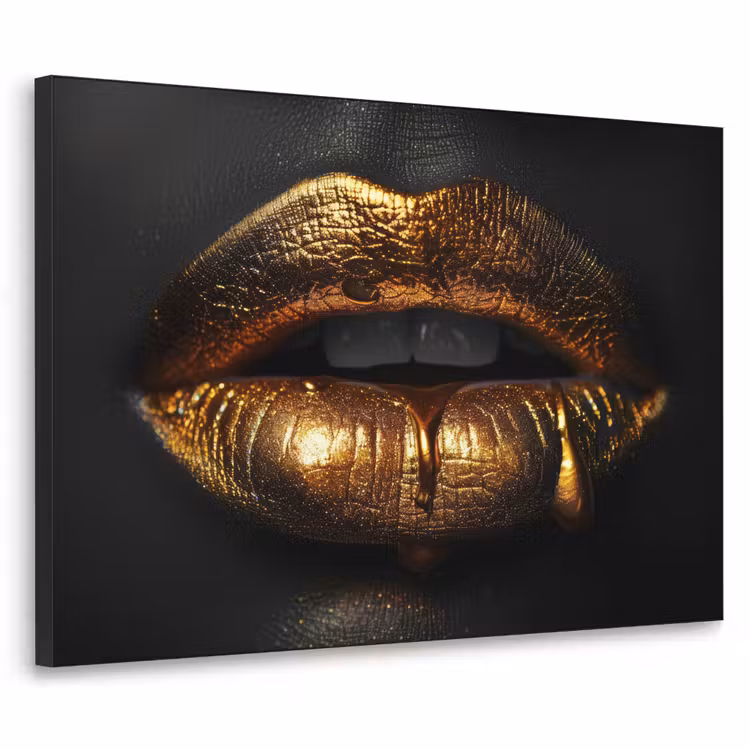 Lippen - Goud - Abstract - Zwart - Aesthetic Textielframe zwart klein -3d