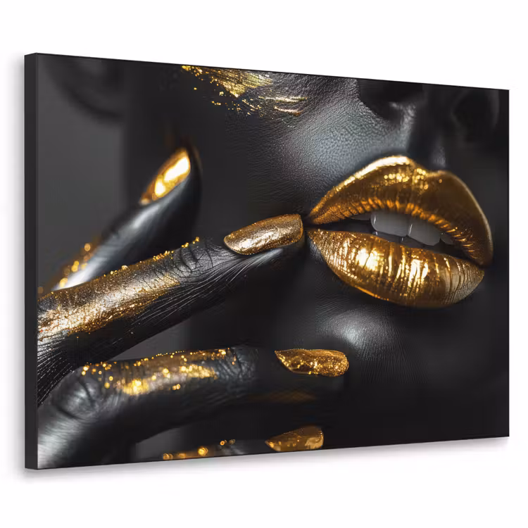 Lippen - Goud - Abstract - Zwart - Vrouw Textielframe zwart klein -3d