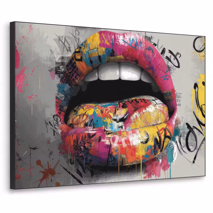 Lippen - Graffiti - Expressief Textielframe - compleet frame klein -3d