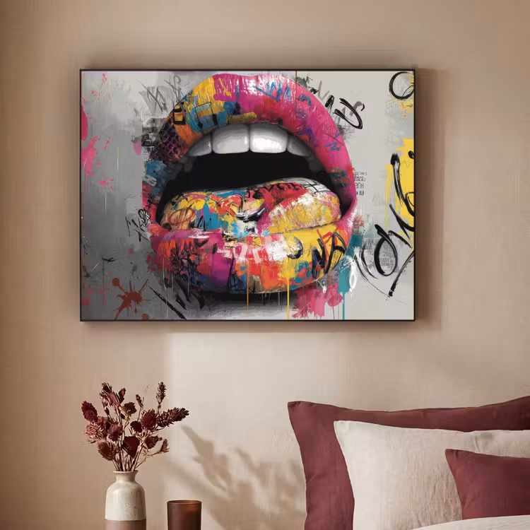 Lippen - Graffiti - Expressief Textielframe - compleet frame klein -sfeer1