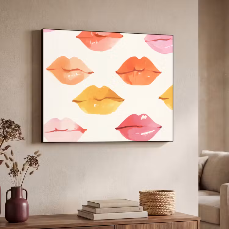 Lippen - Kleurrijk - Glanzend Textielframe zwart klein -sfeer3