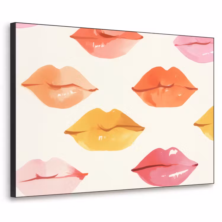 Lippen - Kleurrijk - Glanzend Textielframe zwart klein -3d