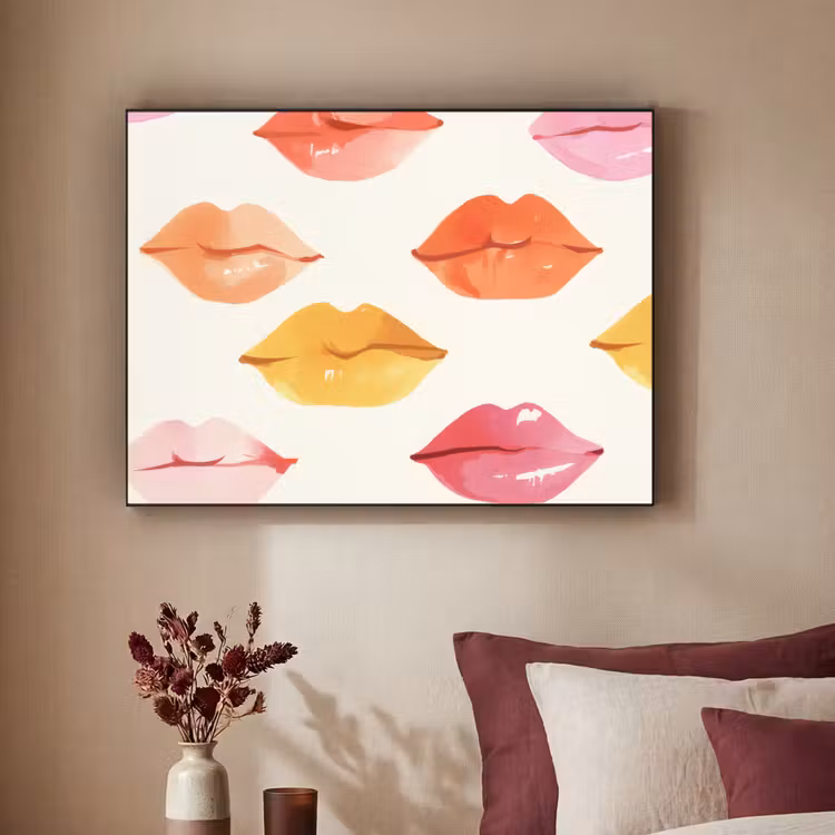 Lippen - Kleurrijk - Glanzend Textielframe - compleet frame klein -sfeer1