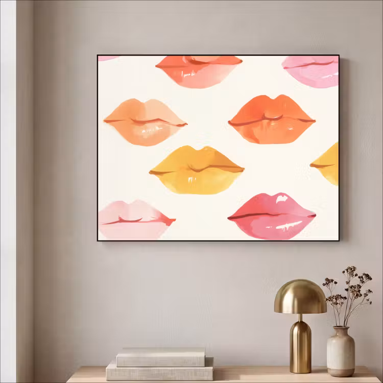 Lippen - Kleurrijk - Glanzend Textielframe zwart klein -sfeer2