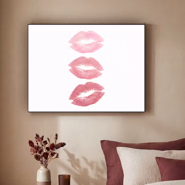 Lippen - Kusafdruk - Roze - Modern - Abstract Textielframe zwart klein -sfeer1