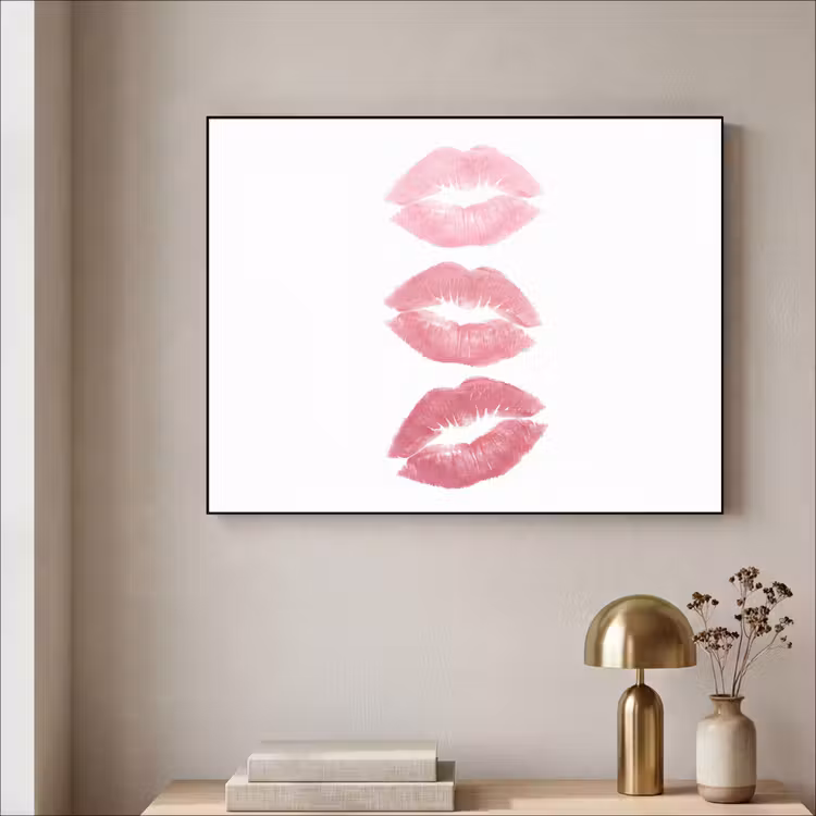 Lippen - Kusafdruk - Roze - Modern - Abstract Textielframe zwart klein -sfeer2