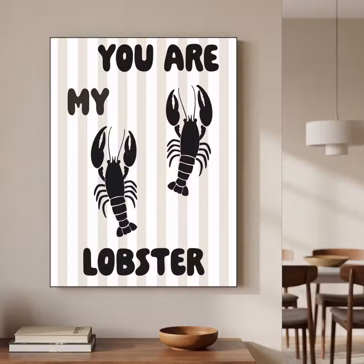 Lobster - Beige - Minimalistisch Textielframe zwart klein -sfeer2