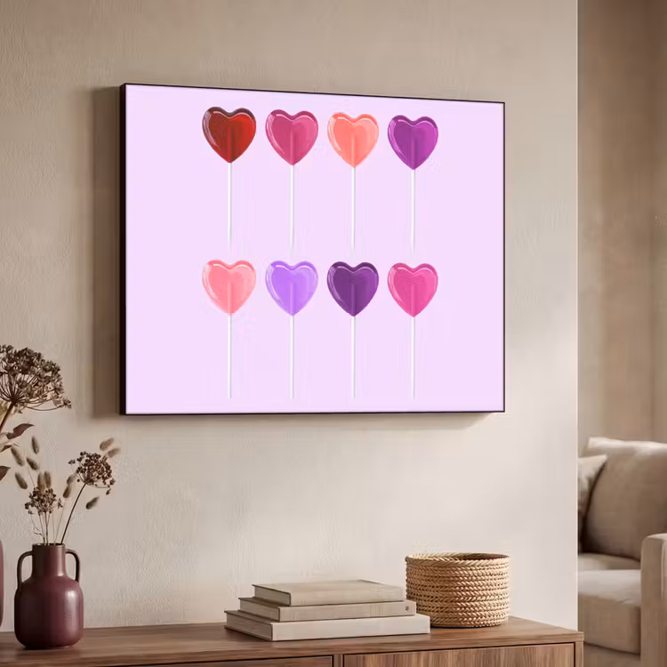 Lolly - Hart - Roze - Snoep Textielframe zwart klein -sfeer3