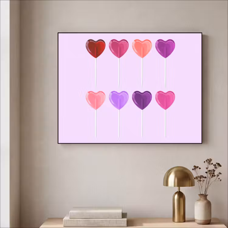 Lolly - Hart - Roze - Snoep Textielframe - compleet frame klein -sfeer2