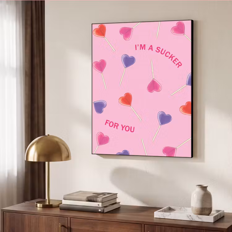 Lolly - Valentijn - Illustratie - Snoep Textielframe zwart klein -sfeer3
