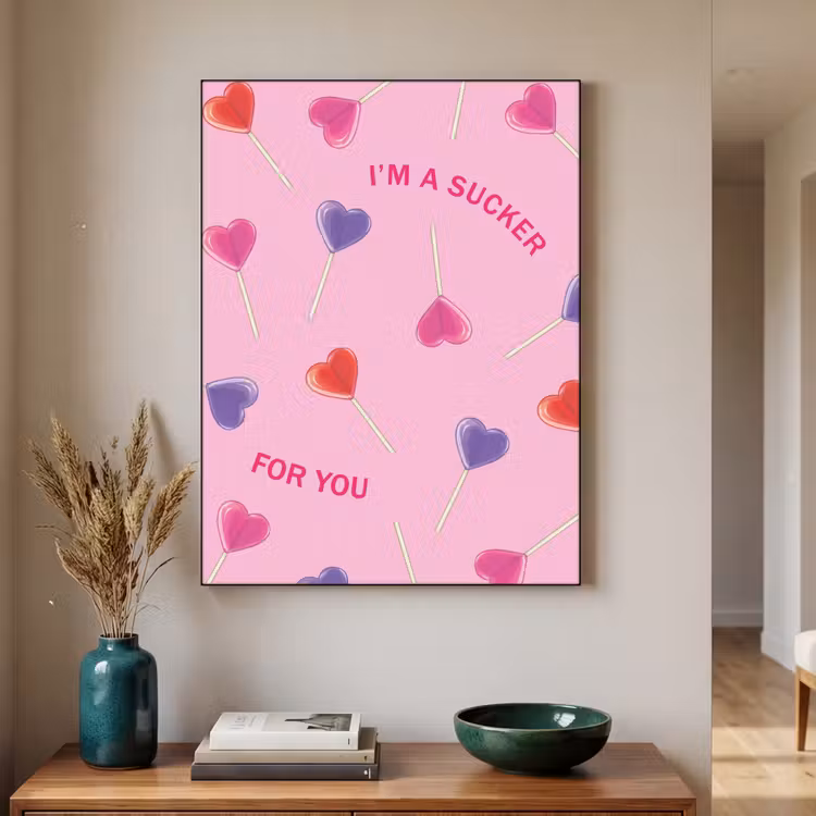 Lolly - Valentijn - Illustratie - Snoep Textielframe - compleet frame klein -sfeer1