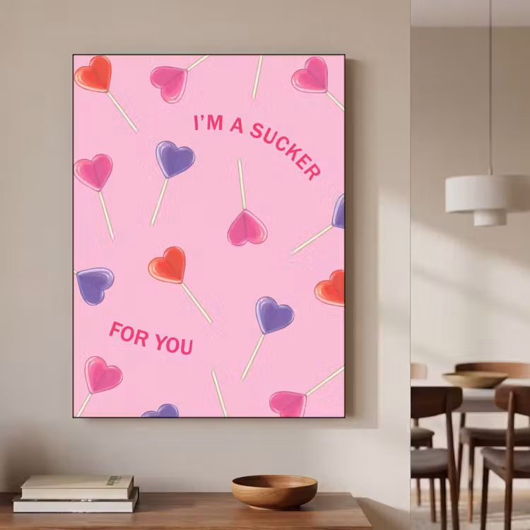 Lolly - Valentijn - Illustratie - Snoep Textielframe zwart klein -sfeer2