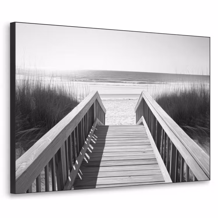 Loopbrug - Hout - Strand - Zee Textielframe zwart klein -3d