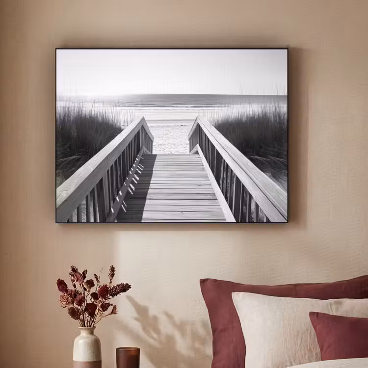 Loopbrug - Hout - Strand - Zee Textielframe - compleet frame klein -sfeer1