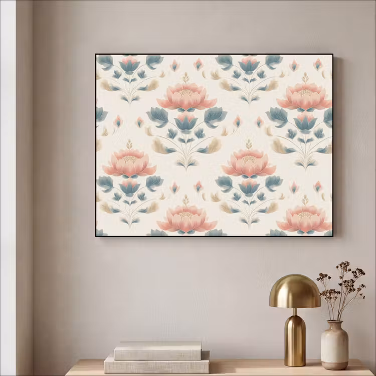 Lotus - Bloemen - Roze Textielframe zwart klein 947 -sfeer2