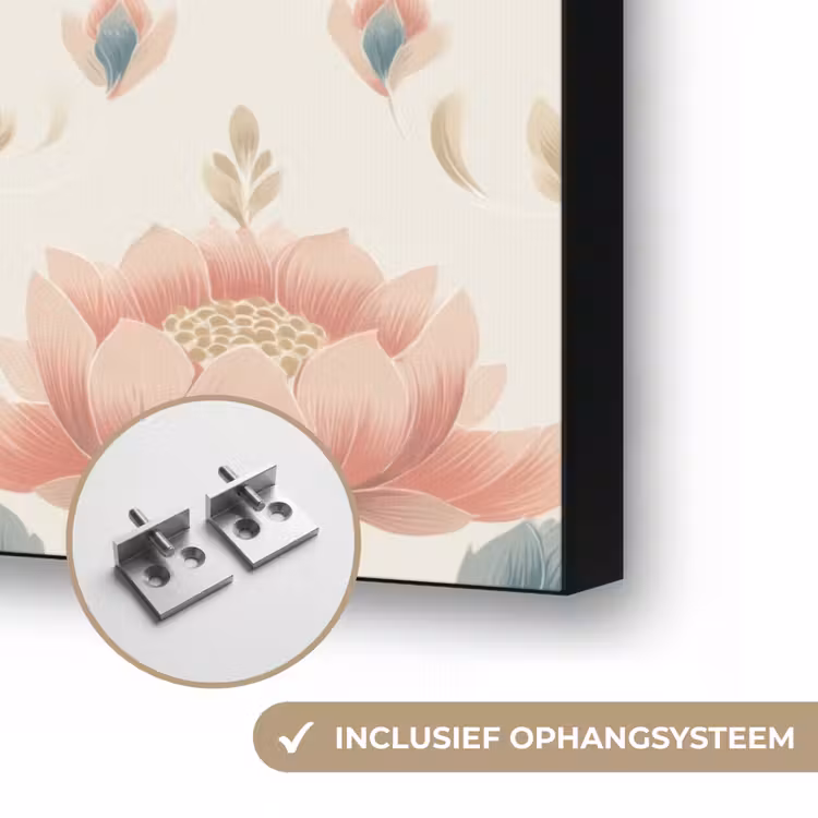 Lotus - Bloemen - Roze Textielframe zwart klein 947 -USP_ophangsysteemNL