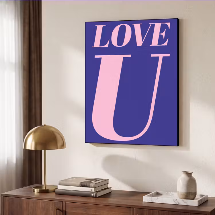 Love - Blauw - Valentijn Textielframe zwart klein -sfeer3