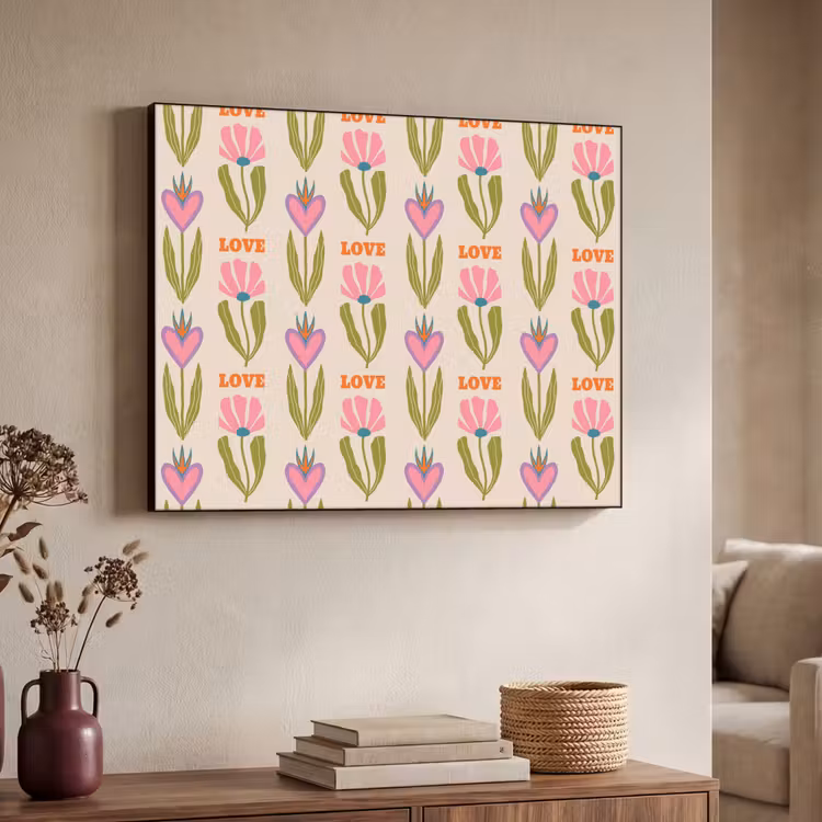 Love - Patroon - Bloemen - Hartjes Textielframe zwart klein 947 -sfeer3