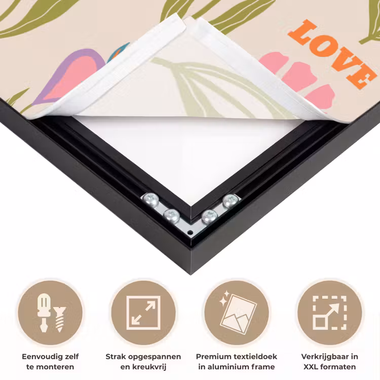 Love - Patroon - Bloemen - Hartjes Textielframe zwart klein 947 -USP_feed_closeupNL