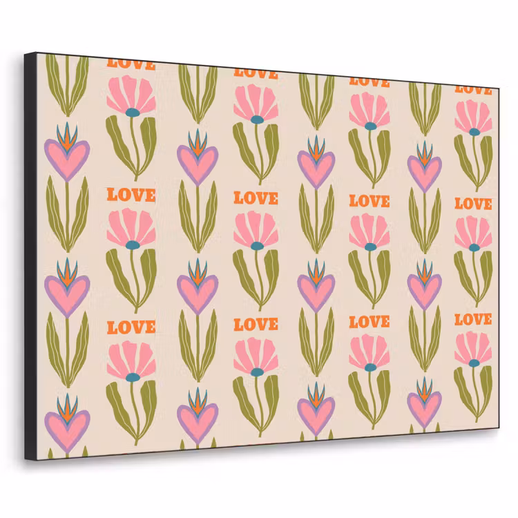 Love - Patroon - Bloemen - Hartjes Textielframe zwart klein 947 -3d