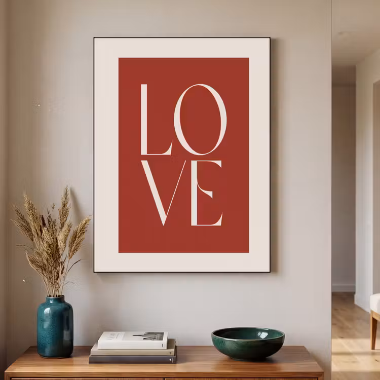 Love - Rood - Minimalistisch Textielframe zwart klein -sfeer1
