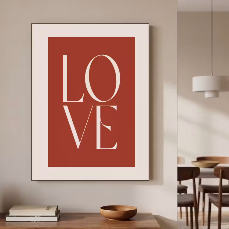 Love - Rood - Minimalistisch Textielframe zwart klein -sfeer2