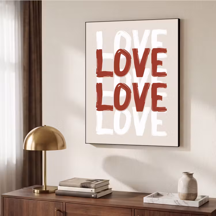 Love - Rood - Tekst Textielframe - compleet frame klein -sfeer3
