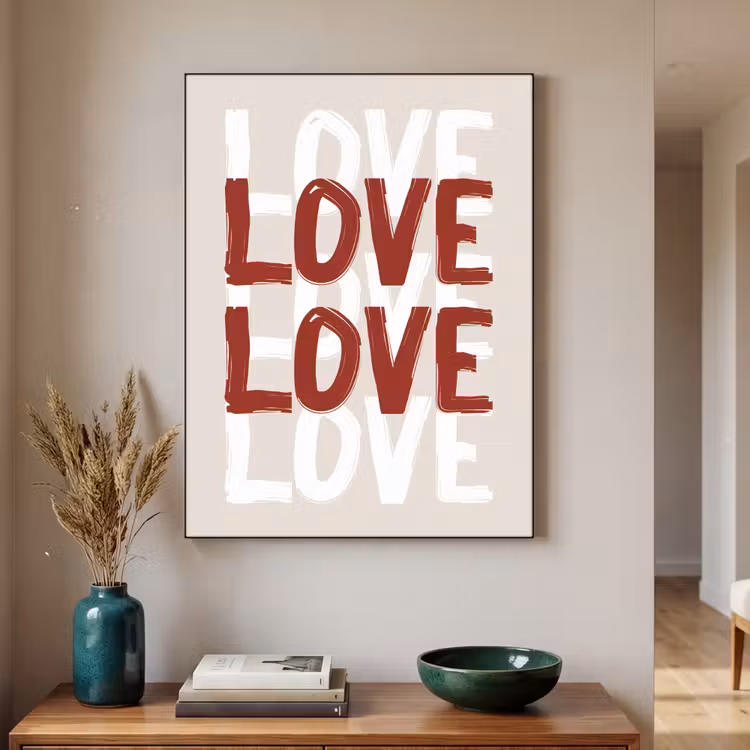 Love - Rood - Tekst Textielframe - compleet frame klein -sfeer1