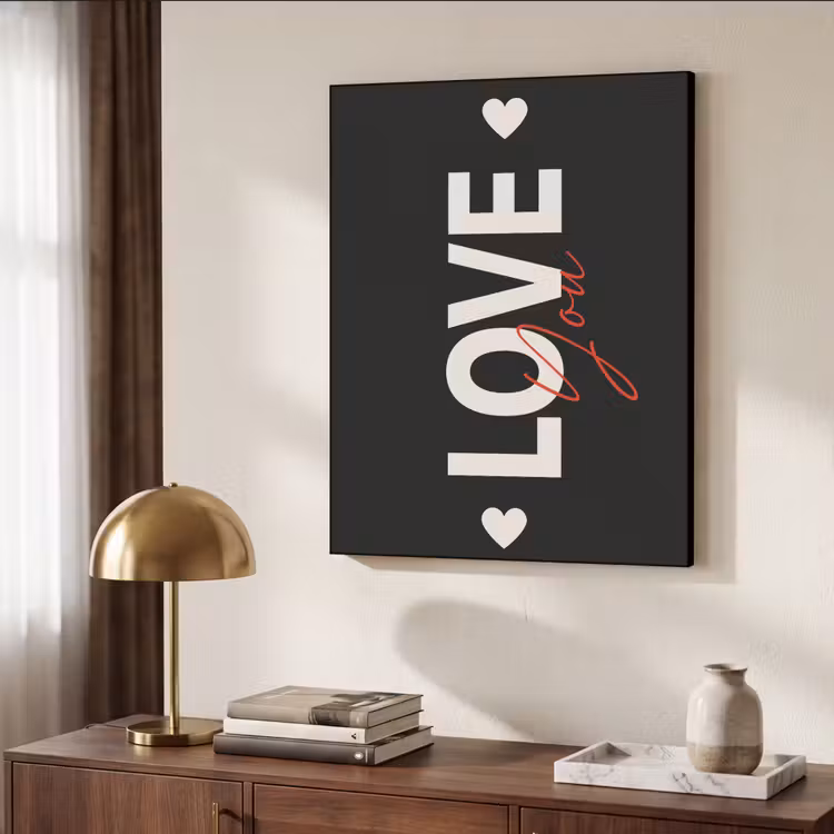 Love - Rood - Valentijn Textielframe - compleet frame klein -sfeer3