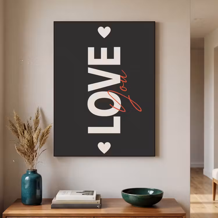 Love - Rood - Valentijn Textielframe zwart klein -sfeer1