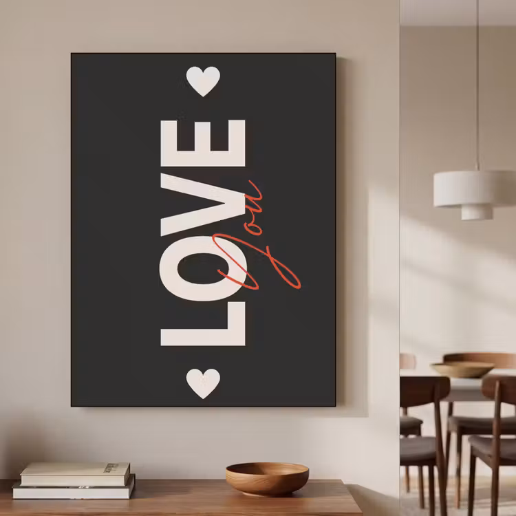 Love - Rood - Valentijn Textielframe zwart klein -sfeer2