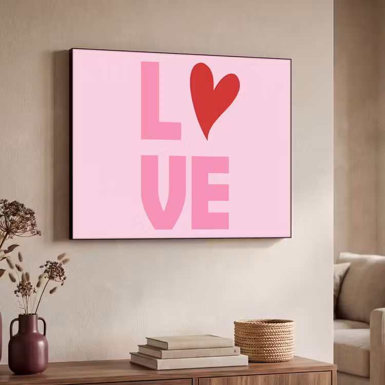 Love - Roze - Hart - Valentijn Textielframe - compleet frame klein -sfeer3