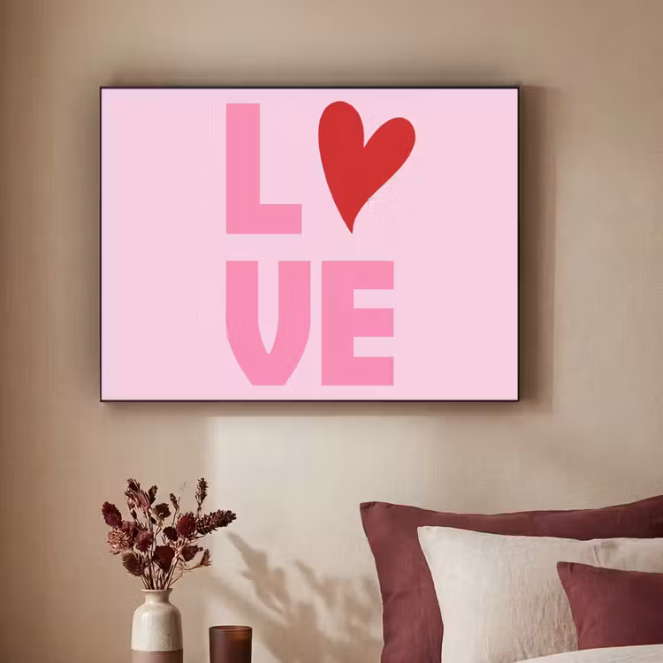 Love - Roze - Hart - Valentijn Textielframe zwart klein -sfeer1