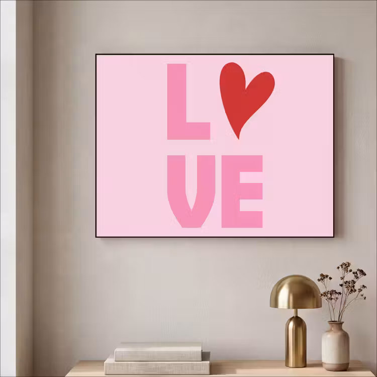 Love - Roze - Hart - Valentijn Textielframe zwart klein -sfeer2