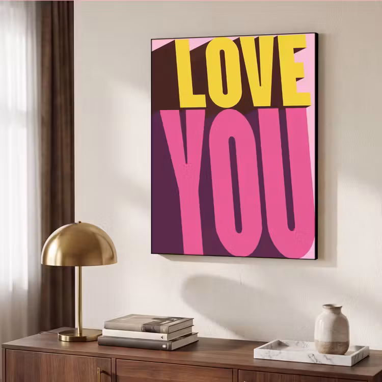 Love - Tekst - Roze - Valentijn Textielframe - compleet frame klein -sfeer3
