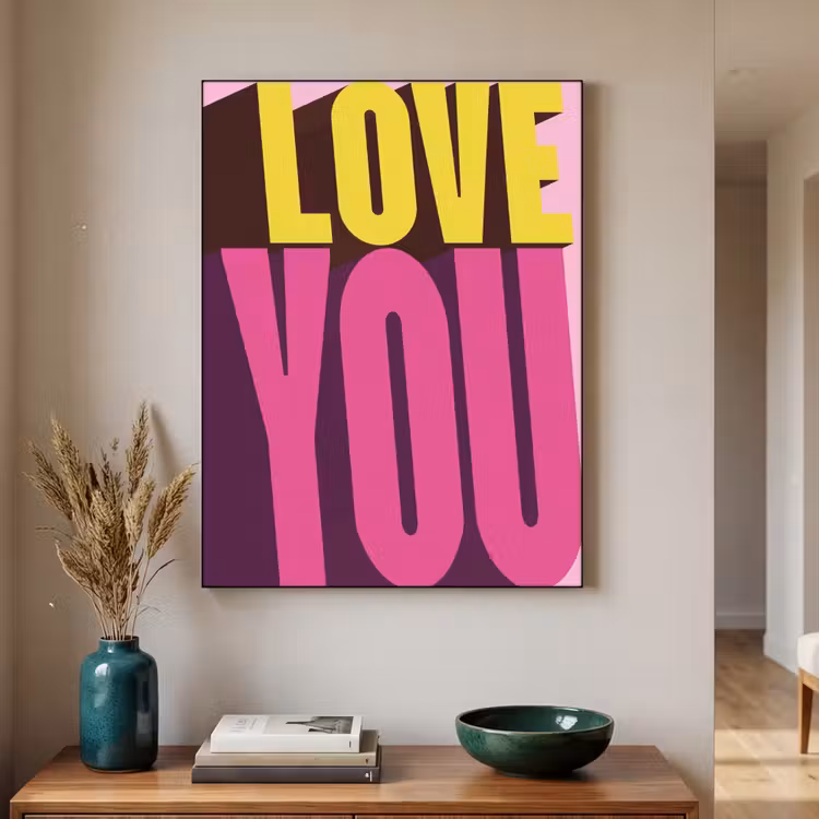 Love - Tekst - Roze - Valentijn Textielframe - compleet frame klein -sfeer1