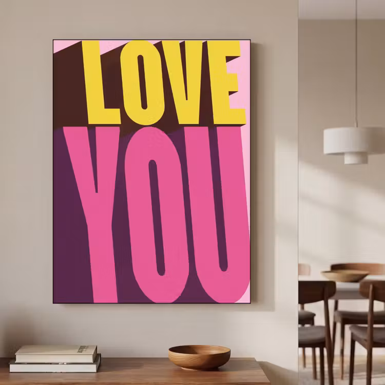 Love - Tekst - Roze - Valentijn Textielframe - compleet frame klein -sfeer2
