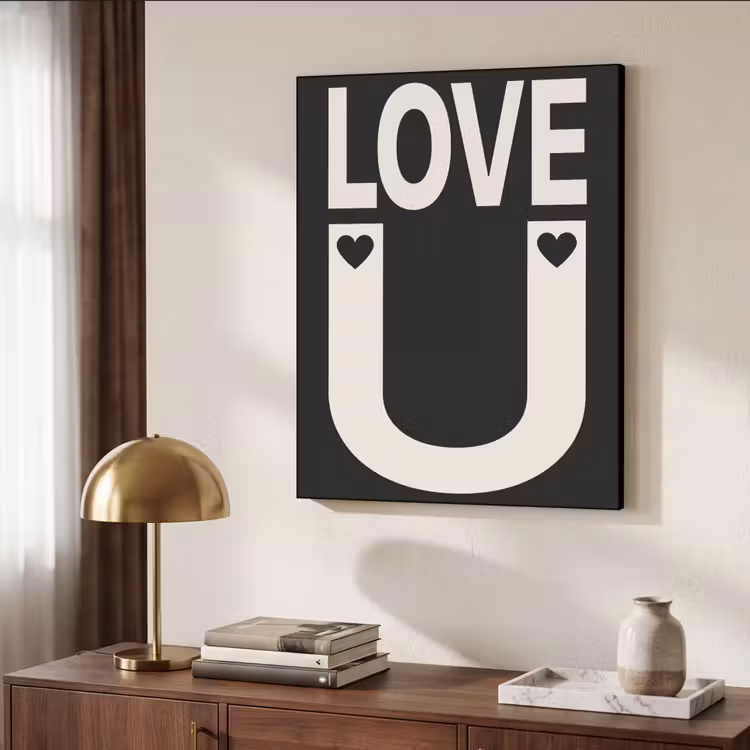 Love - Zwart - Minimalistisch Textielframe zwart klein -sfeer3