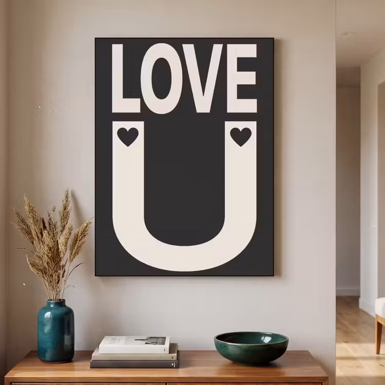 Love - Zwart - Minimalistisch Textielframe - compleet frame klein -sfeer1