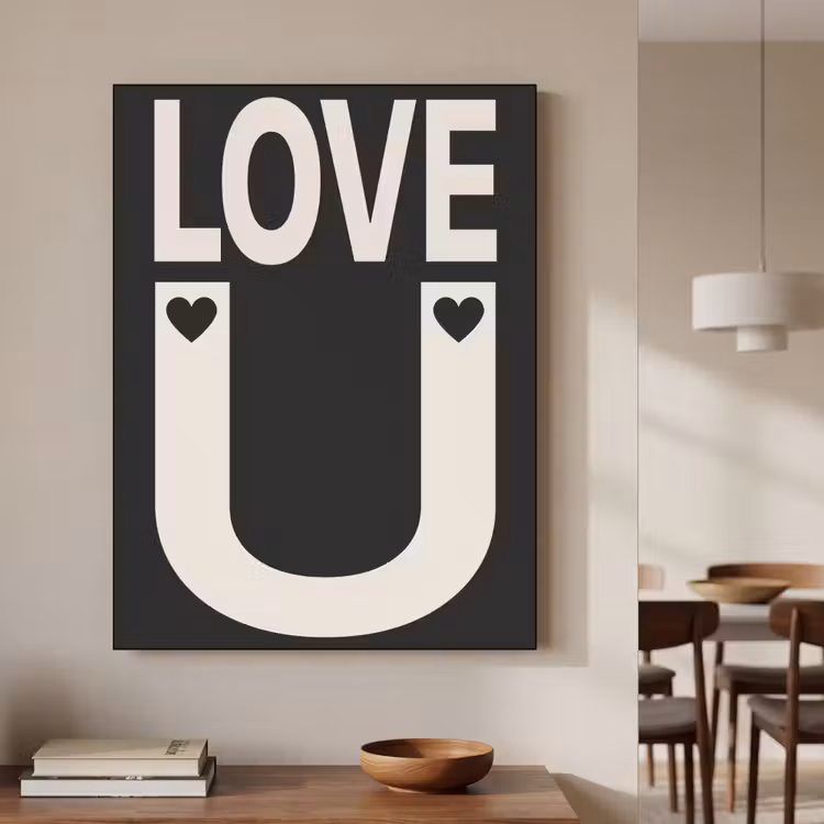 Love - Zwart - Minimalistisch Textielframe - compleet frame klein -sfeer2