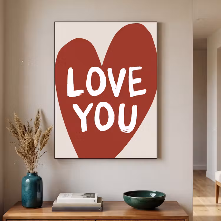 Loveyou - Hart - Rood Textielframe - compleet frame klein -sfeer1