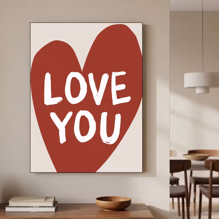 Loveyou - Hart - Rood Textielframe zwart klein -sfeer2
