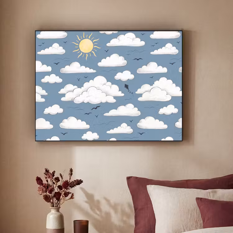 Lucht - Zon - Wolken - Natuur - Blauw Textielframe zwart klein -sfeer1