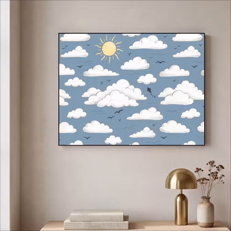 Lucht - Zon - Wolken - Natuur - Blauw Textielframe zwart klein -sfeer2
