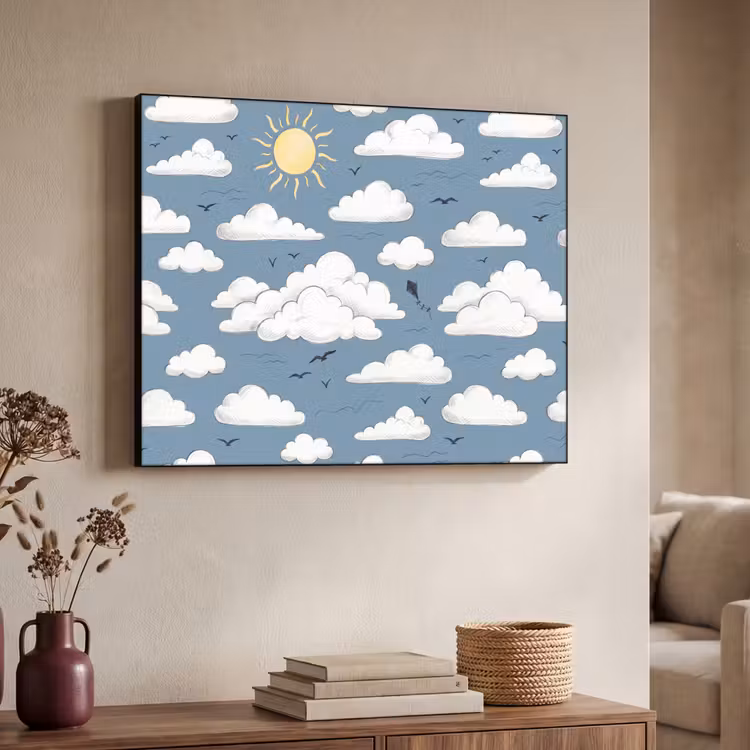 Lucht - Zon - Wolken - Natuur - Blauw Textielframe zwart klein -sfeer3